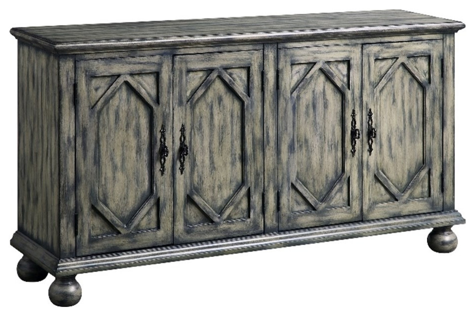 Console Table with 4 Doors and Bun Feet Rustic Gray   French Country   Console Tables   by Homesquare  Houzz