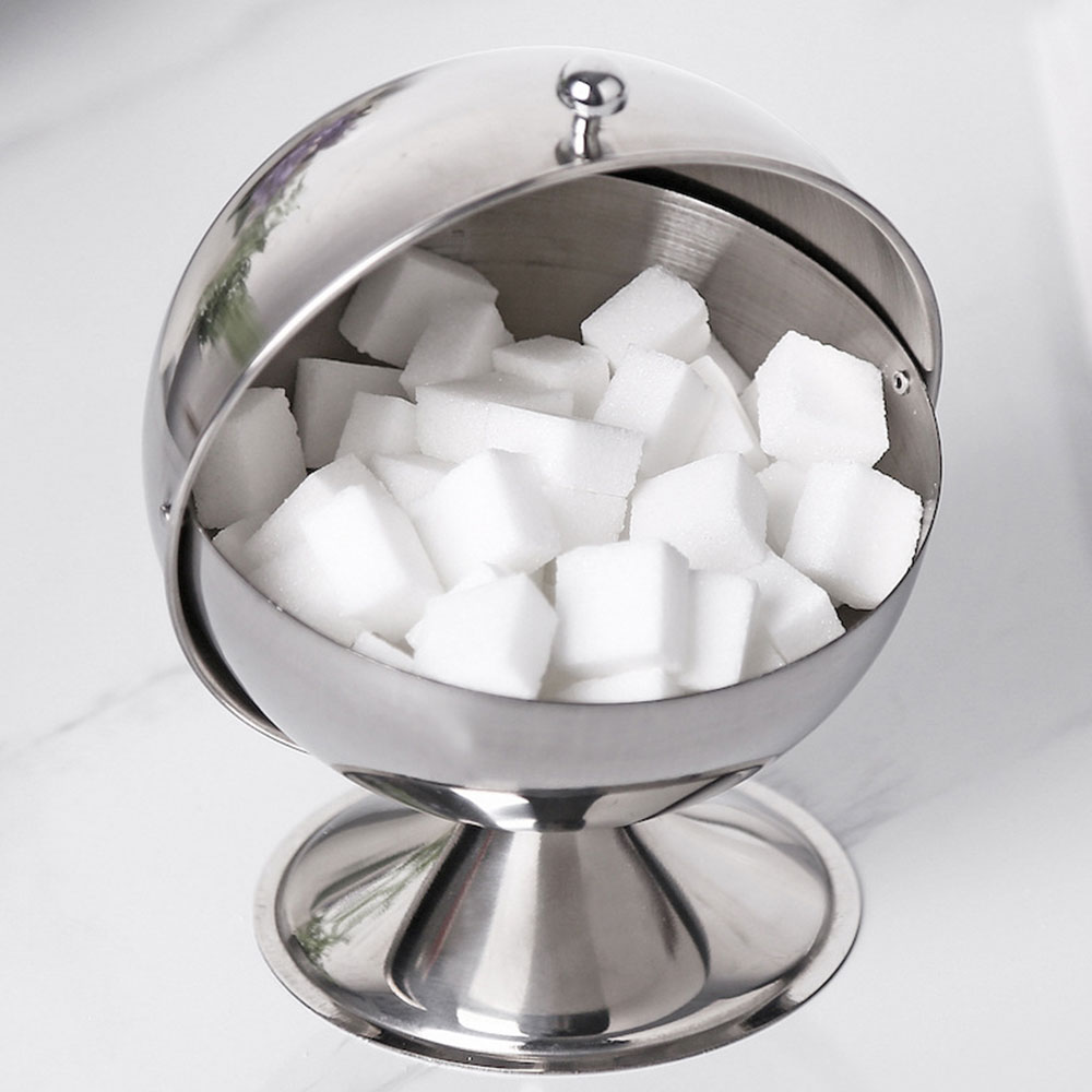 Stainless steel spherical sugar cup flip seasoning potcube sugar cup sugar pot flavor cup home reversible storage tank