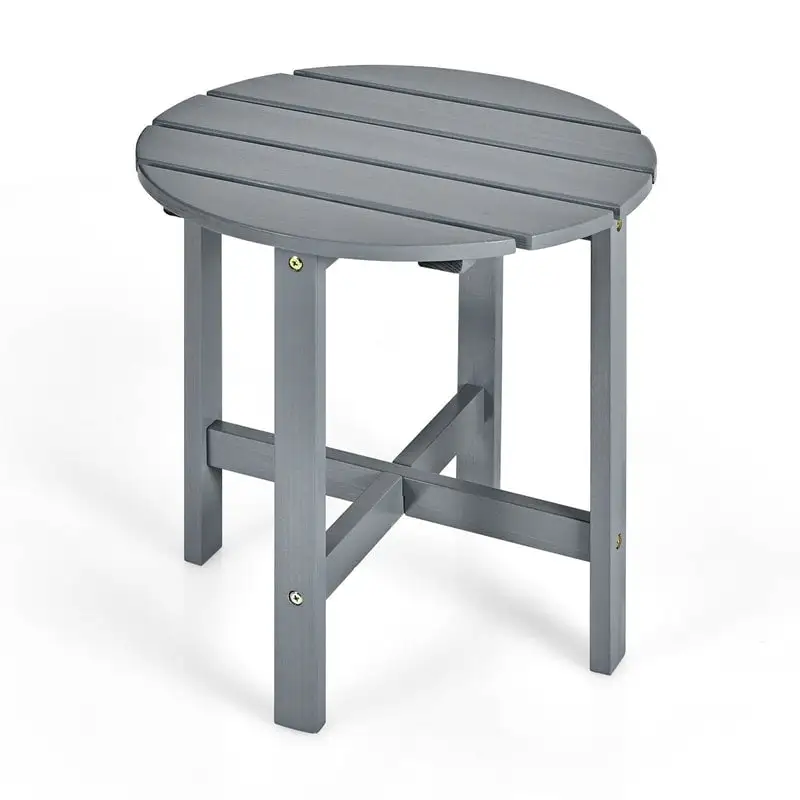 18’’ Outdoor Round Bistro Side Table Wood Slat End Table for Garden