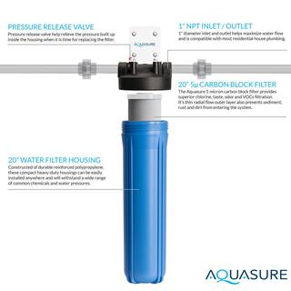 AQUASURE Fortitude High Flow Whole House 5 Micron Carbon Block Water Treatment System 20 in. x 4.5 in. AS-F120CB5