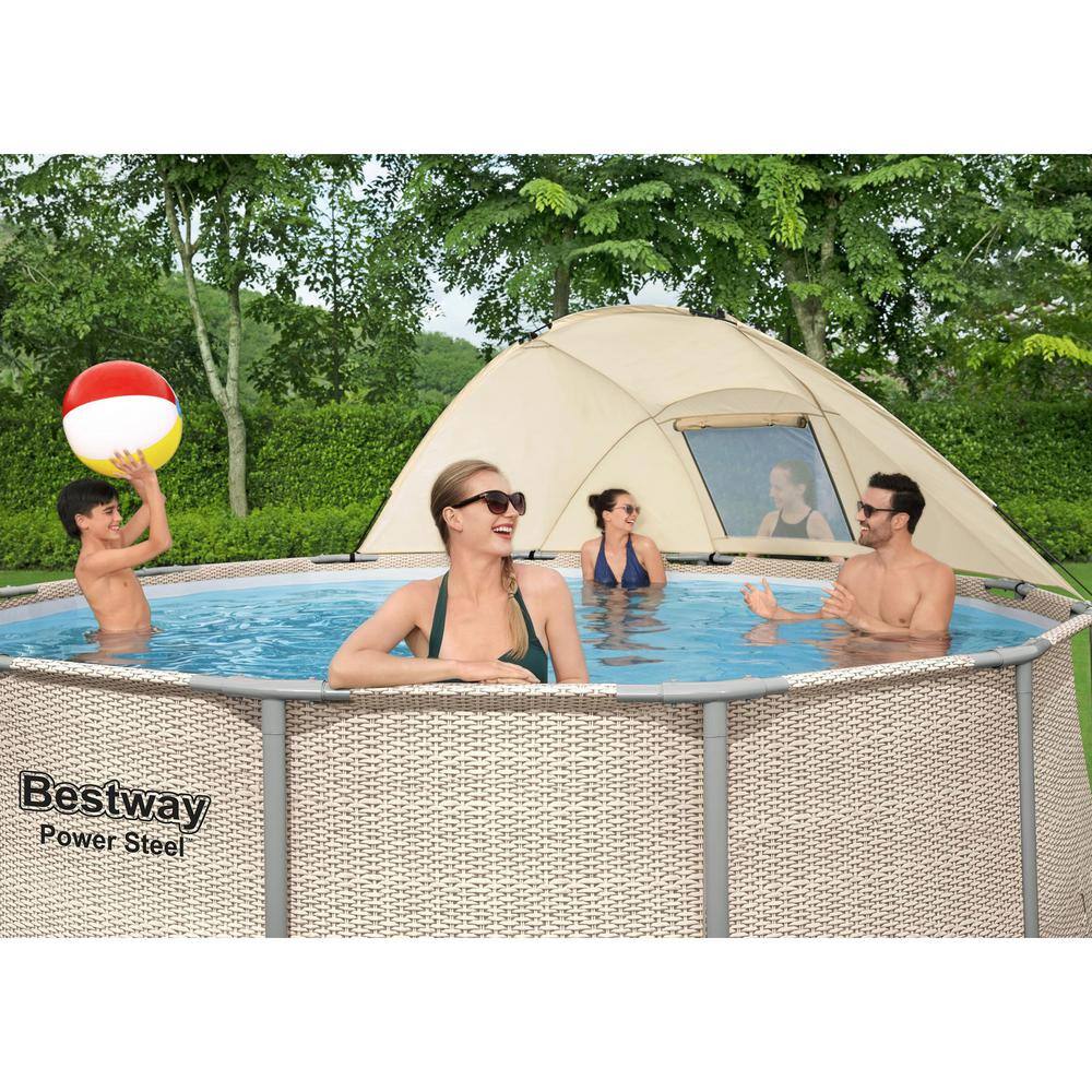 Bestway 5614UE-BW 13 ft. x 13 ft. Round 42 in. Deep Metal Frame Above Ground Outdoor Swimming Pool Set with Canopy