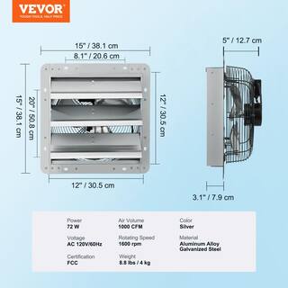 VEVOR 12 in. Shutter Exhaust Fan High-Speed 1000 CFM Aluminum Wall Mount Attic Fan Wall Fan with Ventilation and Cooling BYCSPQSDJAC12DLJSV1