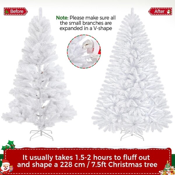 7.5ft Prelit Spruce Artificial Hinged Christmas Pine Tree Prelighted Xmas Tree with 550 Warm White Lights and 1354 Branch Tips