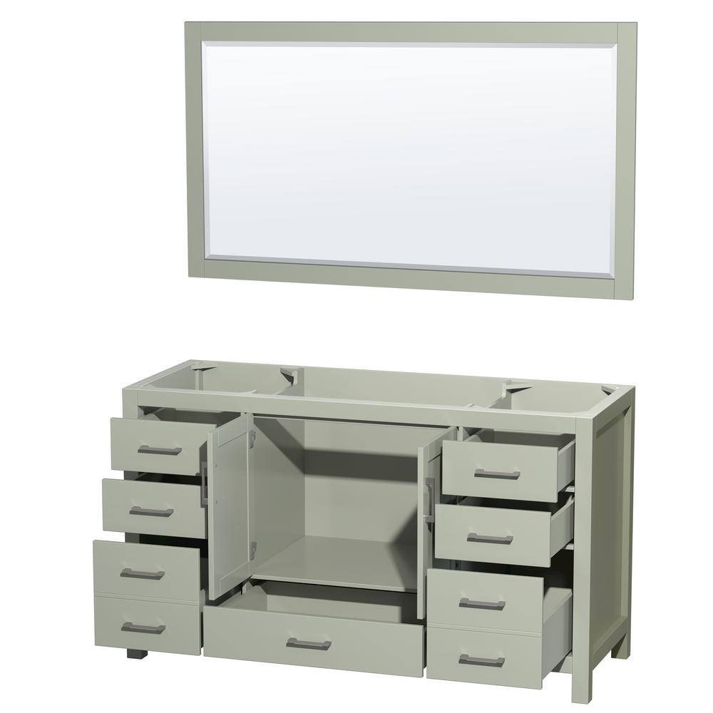 Wyndham Collection Sheffield 59 in. W x 21.5 in. D x 34.25 in. H Single Bath Vanity Cabinet without Top in Light Green with 58 in. Mirror WCS141460SLGCXSXXM58