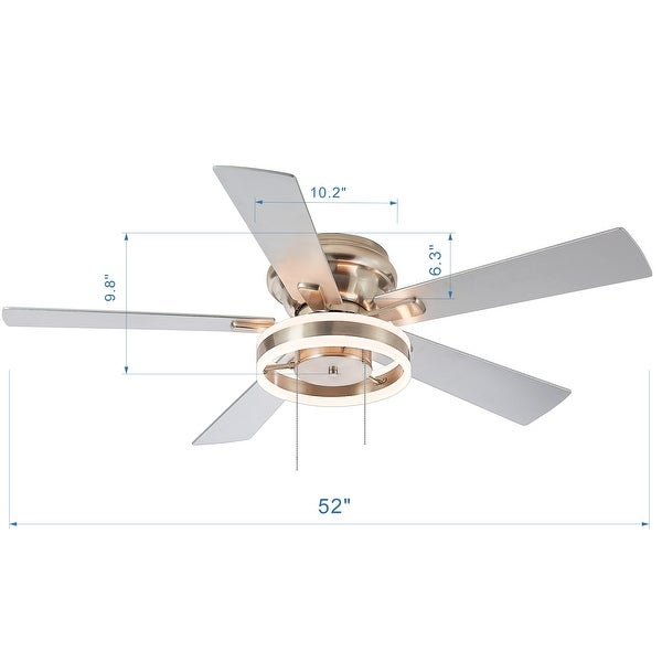 52-IN Nickel Flush Mount LED Ceiling Fan with Light Kit(5 blade) Shopping - The Best Deals on Ceiling Fans | 41673291