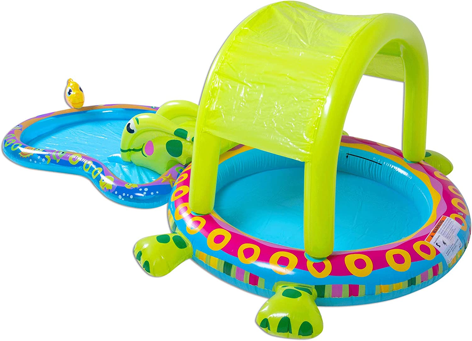 WUGUFD BAN-85319 Shade 'N Slide Turtle Heavy Duty Outdoor Toy Inflatable Kiddie Splash Pool Set with Sprinkler for Children and Kid Backyard Water Fun