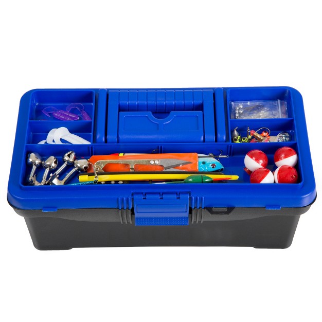 Leisure Sports Fishing Tackle Box And Accessories Single Tray 55 Pieces Black And Blue