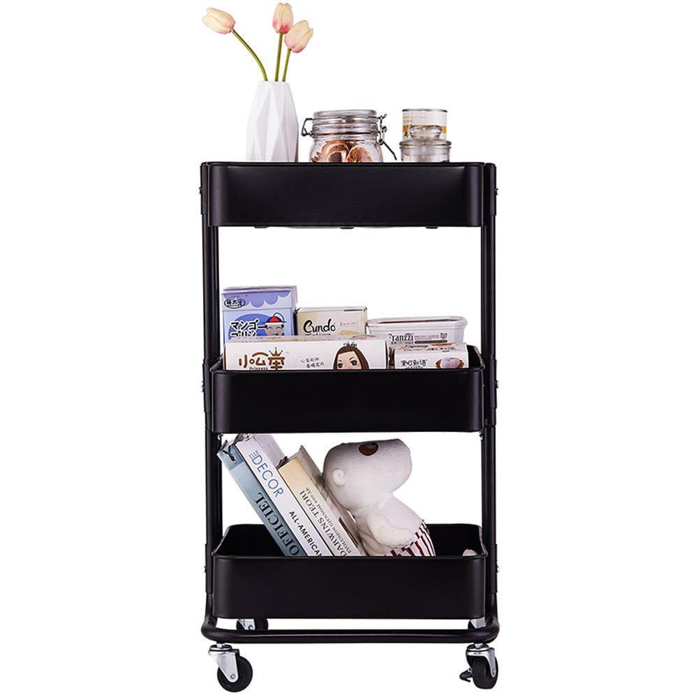 UBesGoo Rolling Metal Mesh 3 shelf Utility Cart，Storage Shelf Rack for Kitchen Living Room