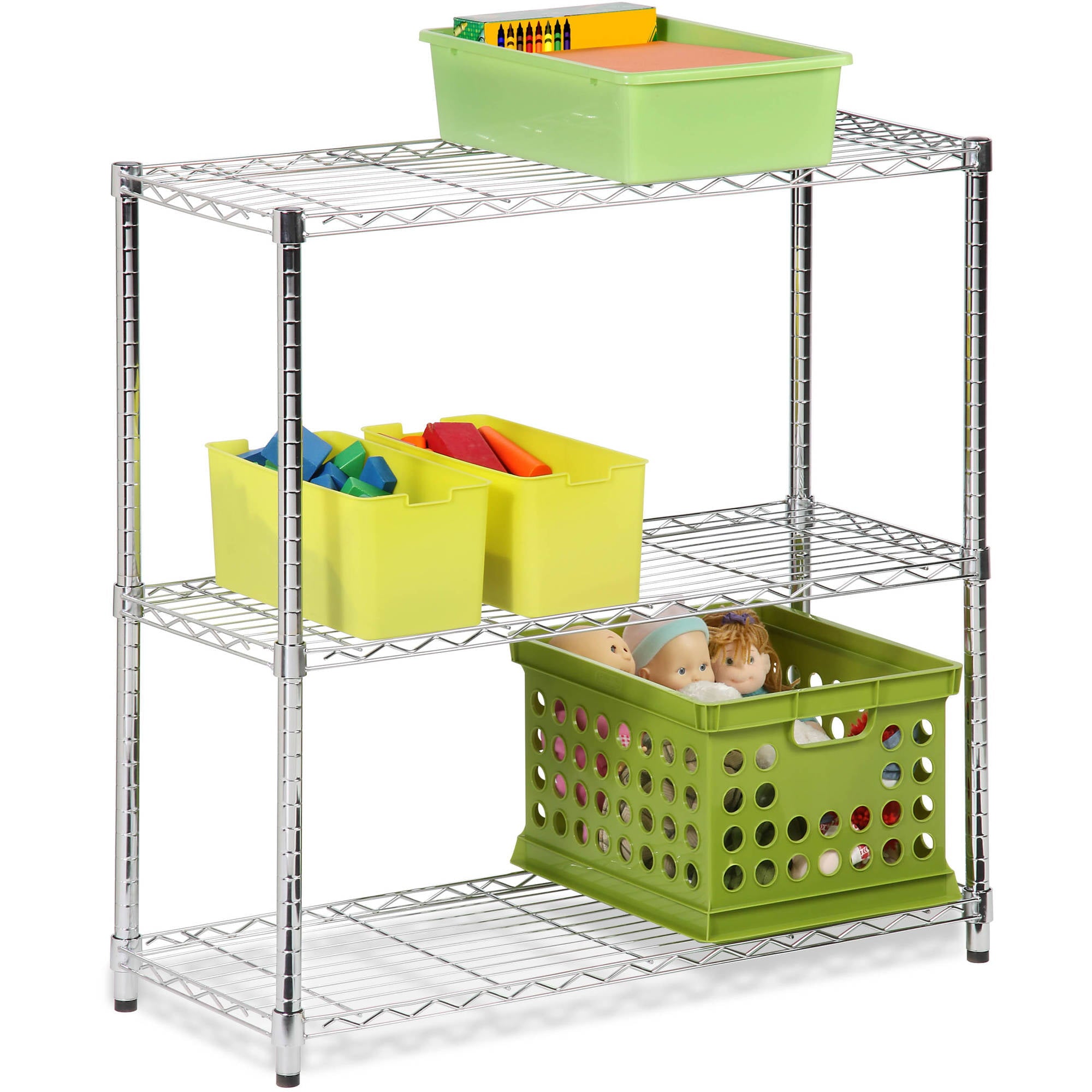 Honey Can Do 3-Tier Heavy-Duty Adjustable Shelving Unit With 200-Lb Shelf Capacity, Chrome, Basement/Garage