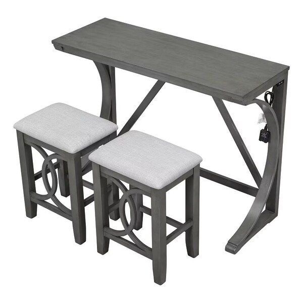 Counter Height Dining Table Set with USB Port and Upholstered Stools