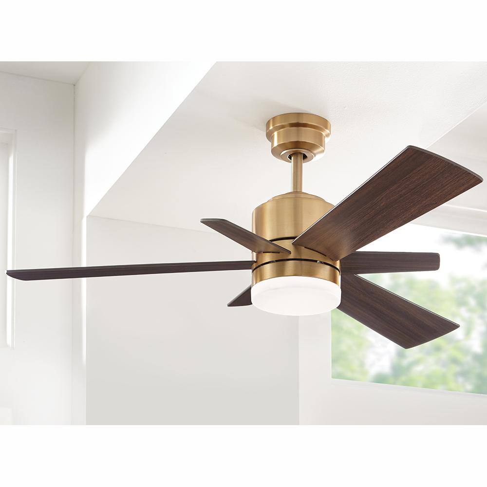 Home Decorators Collection Hexton 52 in. Indoor Integrated LED Brushed Gold Ceiling Fan with Light Kit Remote Control and 6 Reversible Blades 56024