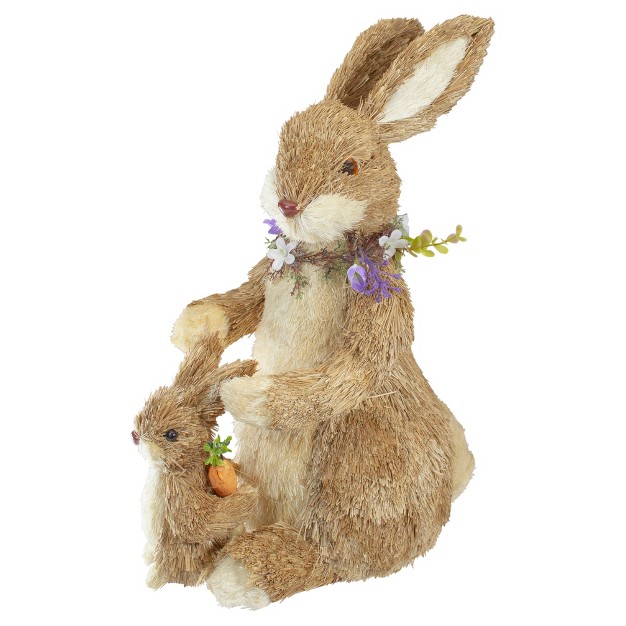 Sisal Mommy And Baby Bunny Easter Figure