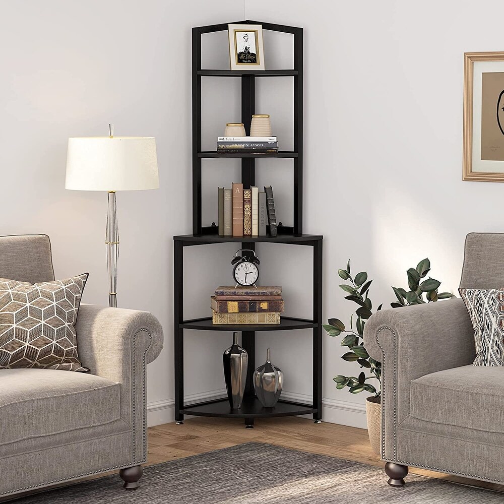 60 Inch Tall Corner Shelf  5 Tier Small Bookcase  Industrial Plant Stand for Living Room  Bedroom  Home Office