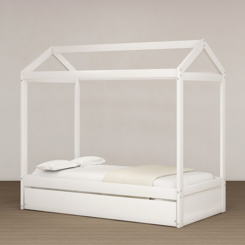 House Bed with Trundle  Can be Decorated  White Wf...