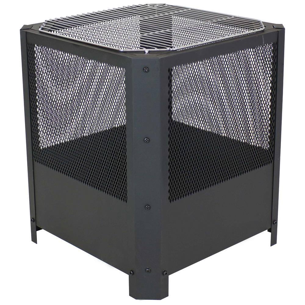 Sunnydaze Decor Grelha 16 in. Square Outdoor Steel Fire Pit with Grilling Grate RCM-880