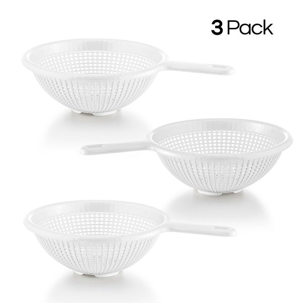 YBM Home 8.5 Inch Deep Plastic Strainer Colander With Long Handle Use for Pasta， Noodles 3 Pack