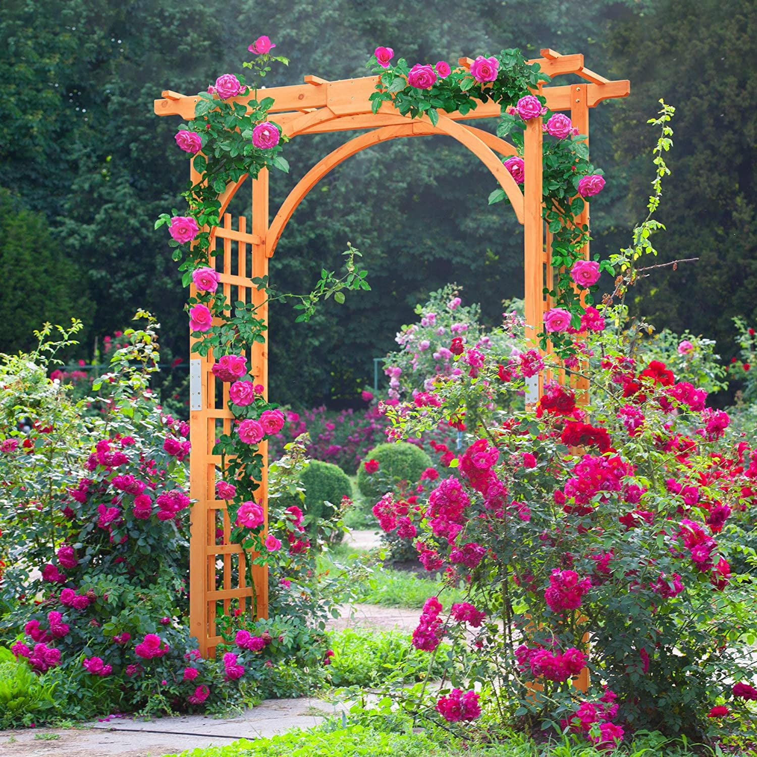 85in Wooden Garden Trellis Garden Arch Arbor for Climbing Planting Plant Stand in Garden Yard Outdoor, Brown