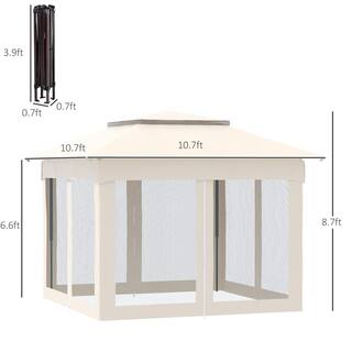 Outsunny Outdoor 11 ft. x 11 ft. Pop Up Beige Gazebo Canopy Shelter with 2-Tier Soft Top and Removable Zipper Netting 840-166CW