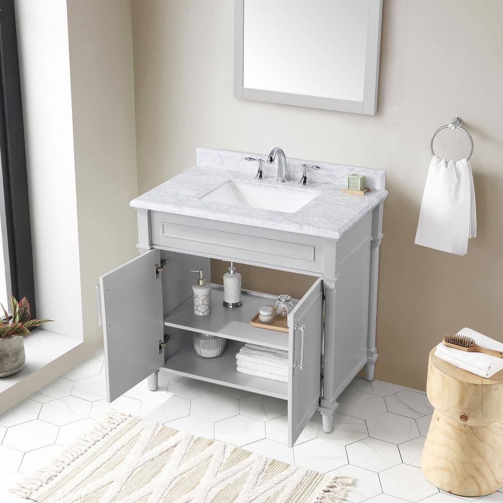 Home Decorators Collection Aberdeen 36 in. W x 22 in. D x 34.5 in. H Bath Vanity in Dove Gray with White Carrara Marble Top 8103600270