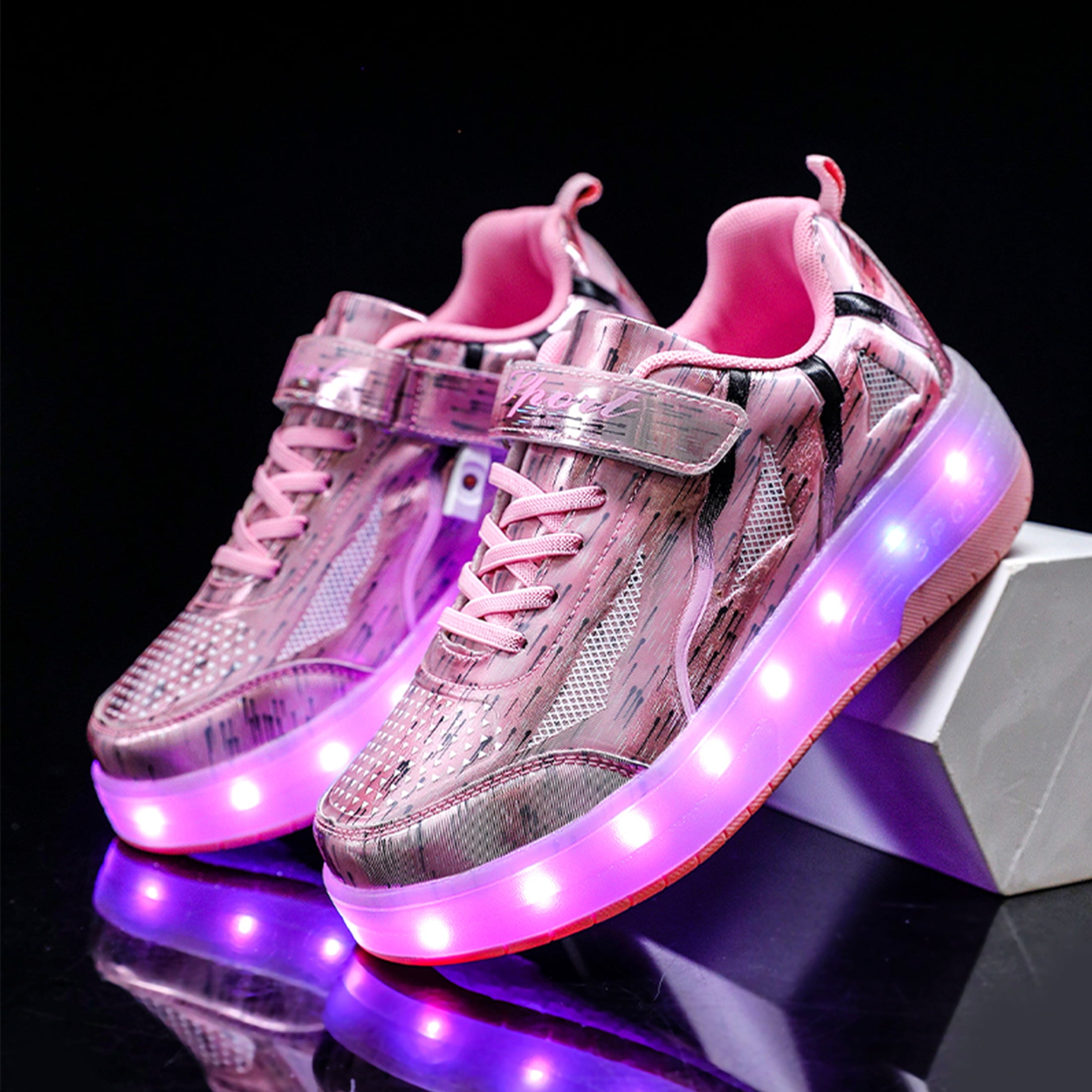 KOFUBOKE Pink Teen Roller Shoes LED Shoes Size 3 Unisex