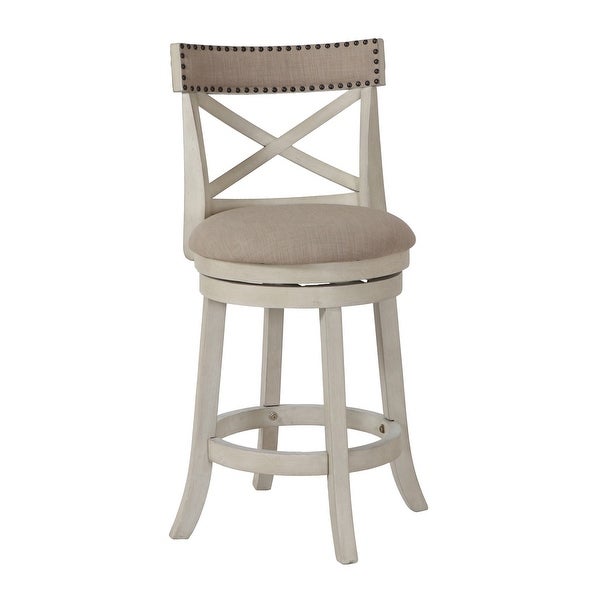 Curved X Shaped Back Swivel Counter Stool with Fabric Padded Seating， White - 38 H x 19 W x 18 L Inches