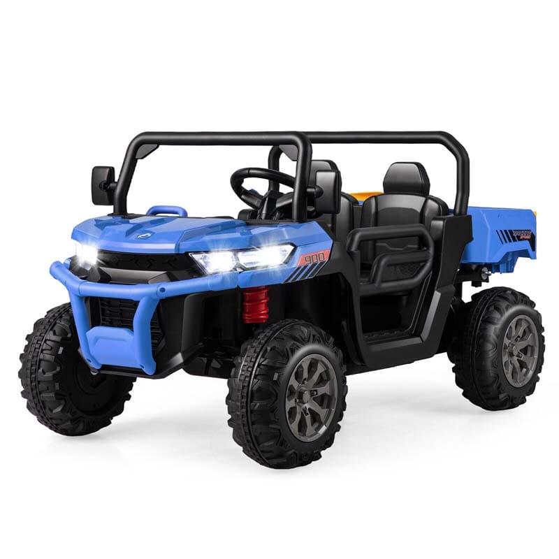 2-Seater Kids Ride On Car, 12V Battery Powered Off-Road UTV Dump Truck with Electric Dump Bed & Shovel