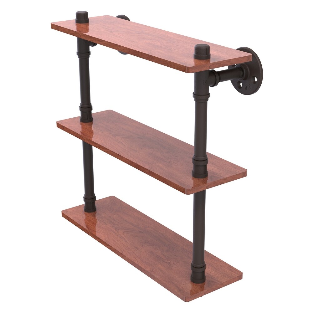 ied Brass Pipeline Collection 16 Inch Ironwood Triple Shelf