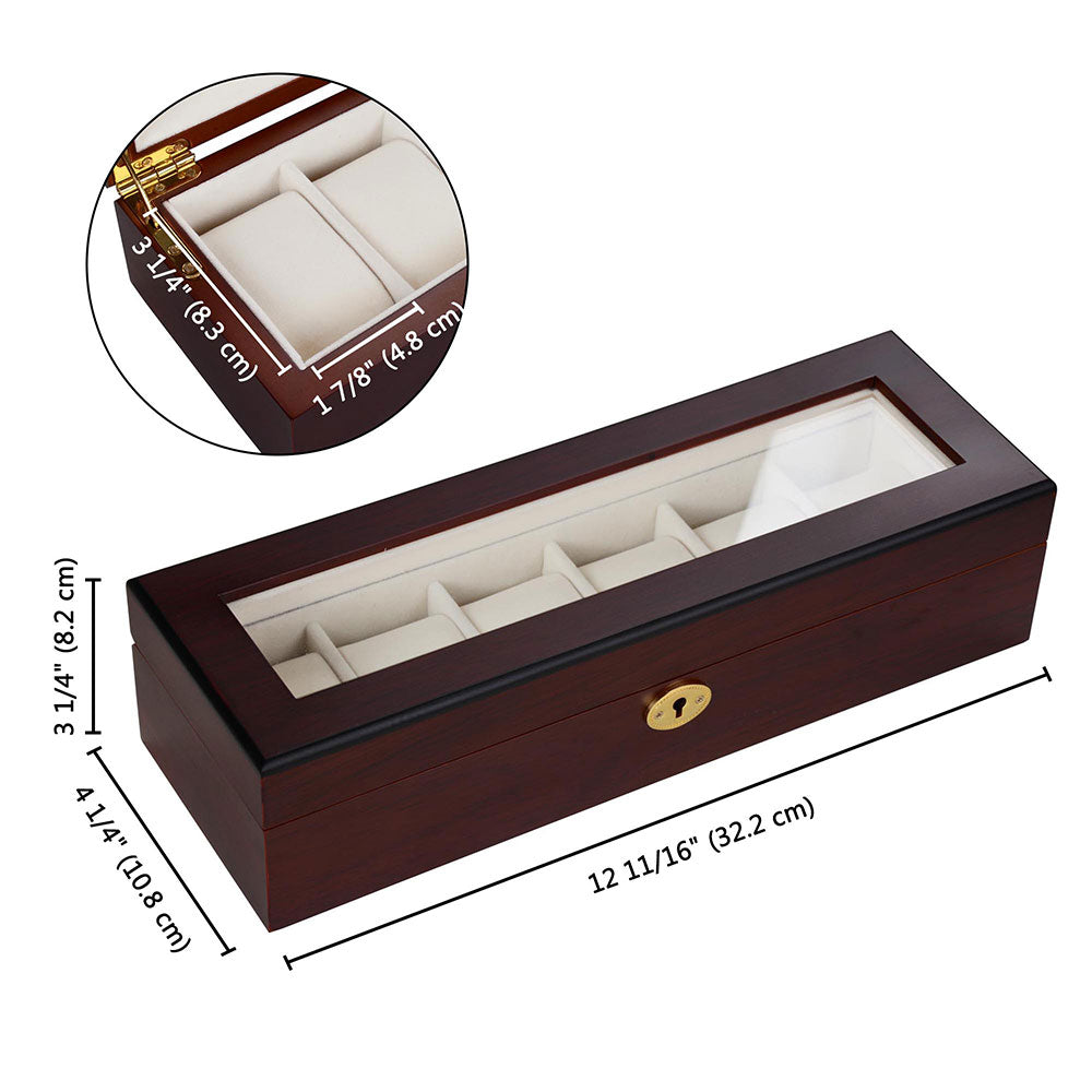 Yescom Wood Watch Display Case 6-Slot Matte Finish