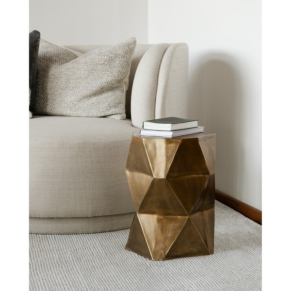 Aurelle Home Modern Brass Plated Cast Aluminum Geometric Side Table