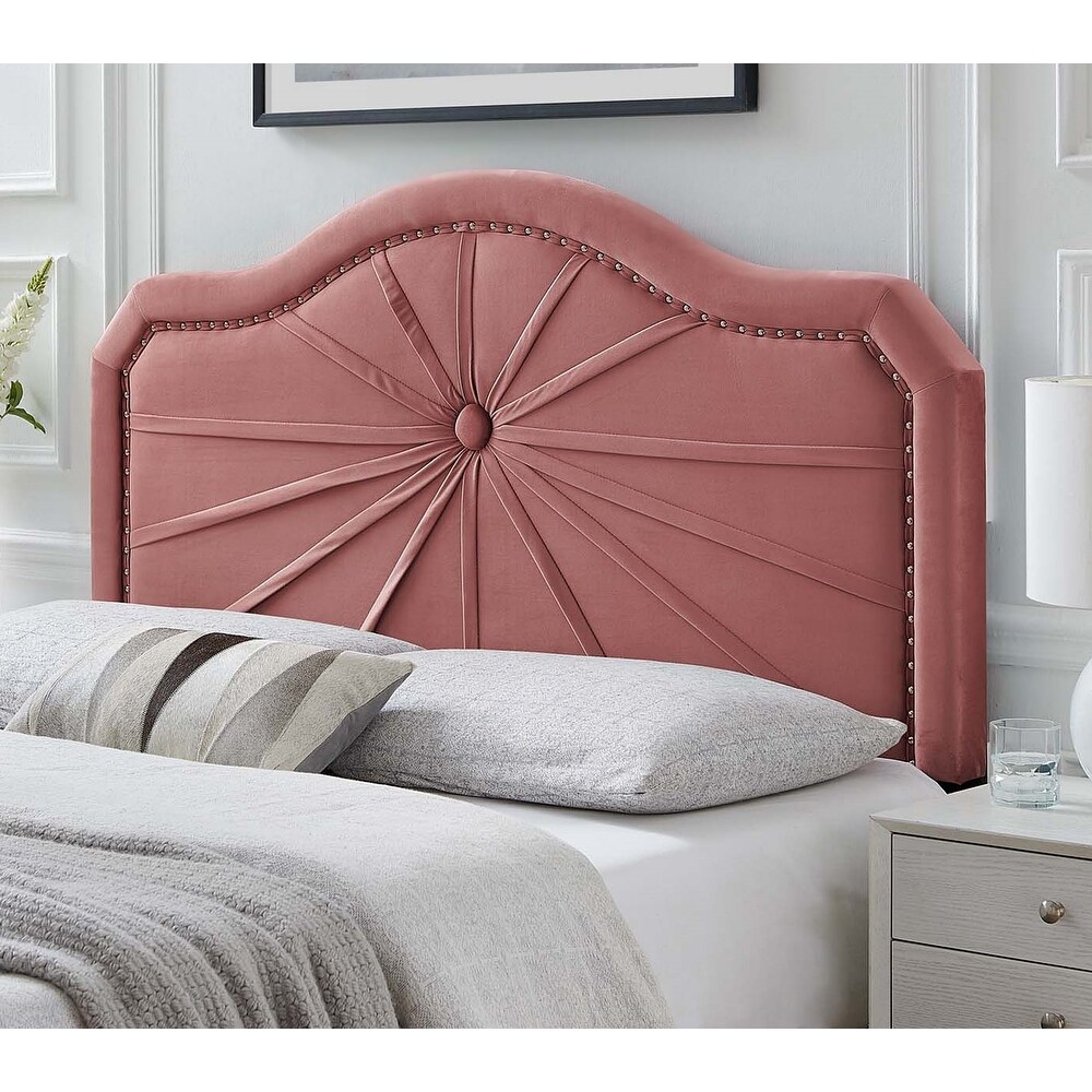 Edmond Heather Pink Velvet Upholstered Twin Size Headboard with Nailhead Trim