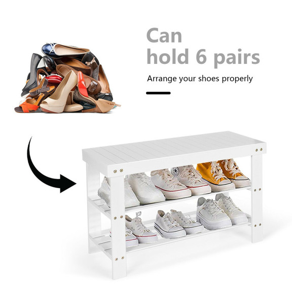 Costway 41309785 3 Tier Bamboo Bench Storage Shoe ...