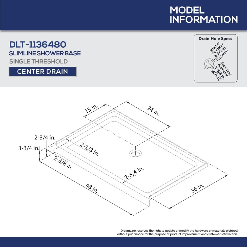 DreamLine 36 in. D x 48 in. W x 76 3/4 in. H Single Threshold Shower Base and Acrylic Backwall Kit   36\