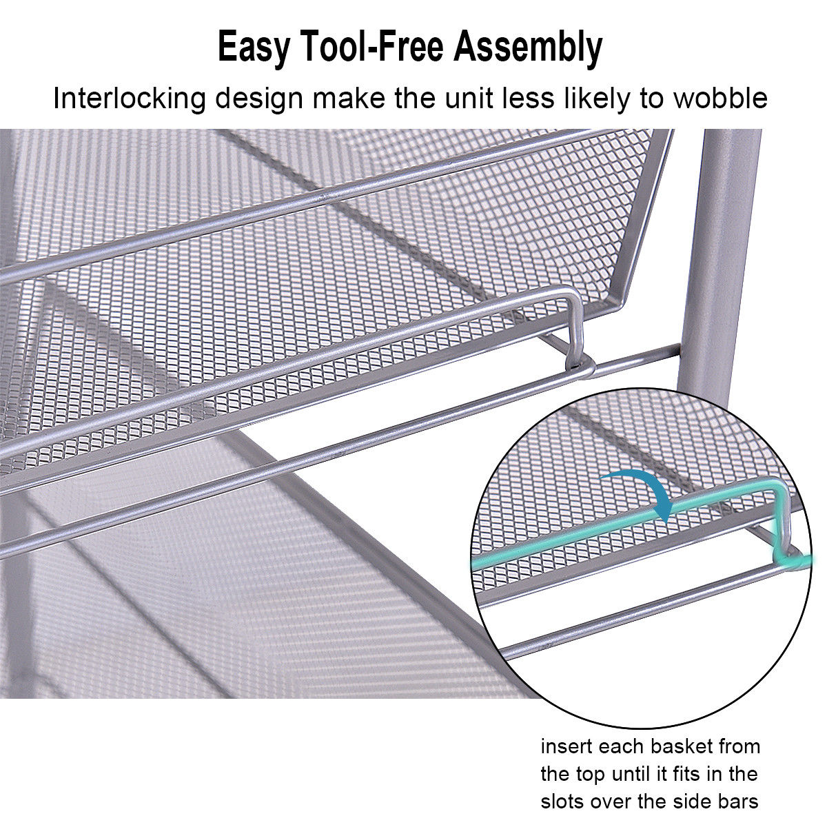 Costway 4 Tier Storage Rack Trolley Cart Home Kitchen Organizer Utility Baskets Silver Steel