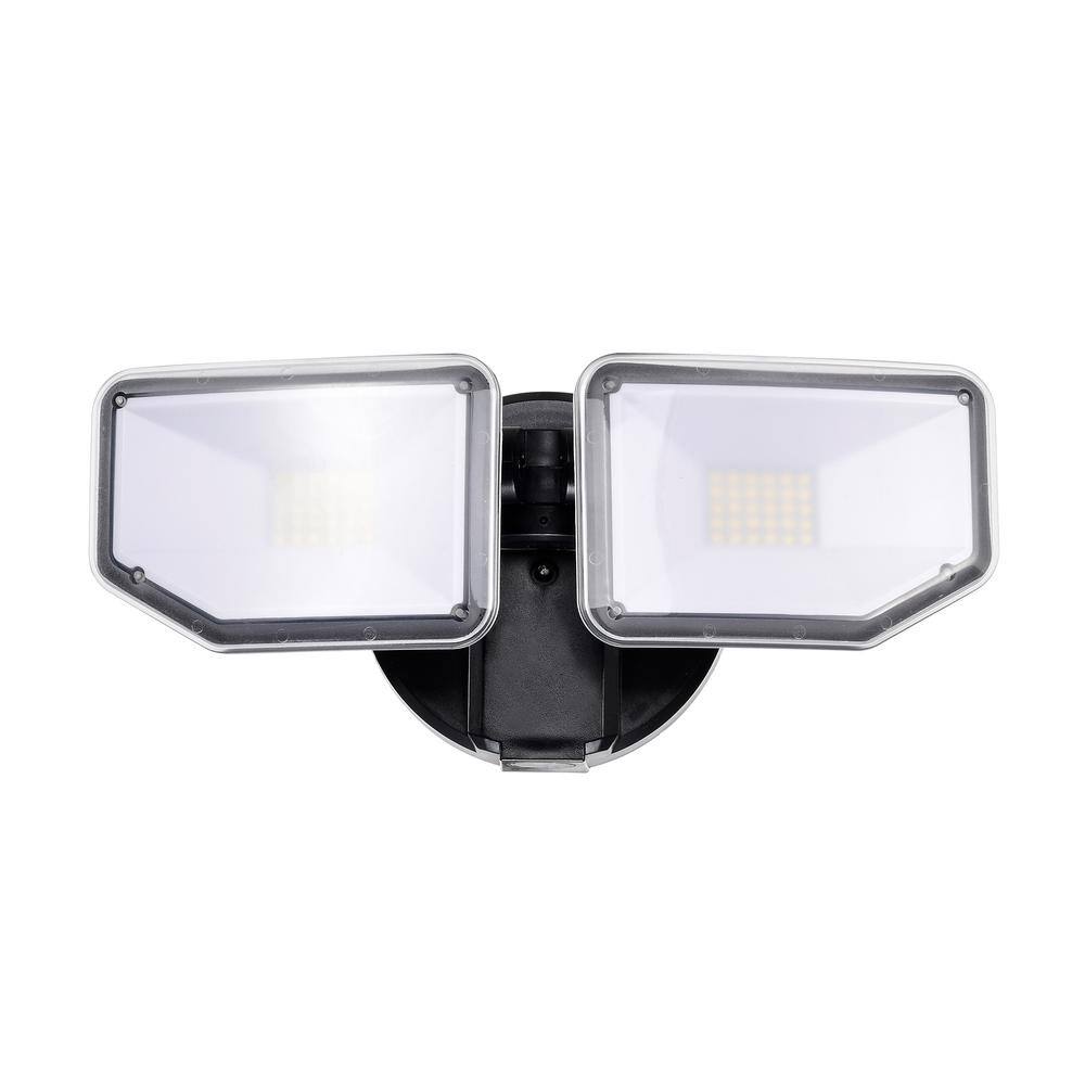 AWSENS 2-Light Black Outdoor Integrated LED Wall or Eave Mount Flood Light AW5062-BK