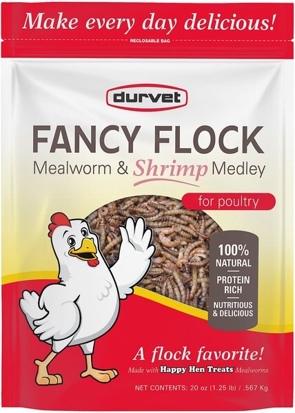 Durvet Fancy Flock Mealworm and Shrimp Medley Poultry Treats， 20-oz bag