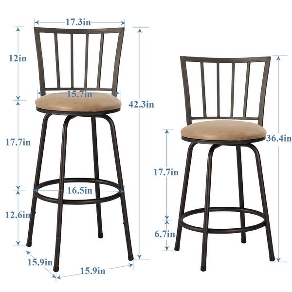 VECELO Set of 2 Round Seat Bar/ Counter Height Adjustable Metal Bar Stool