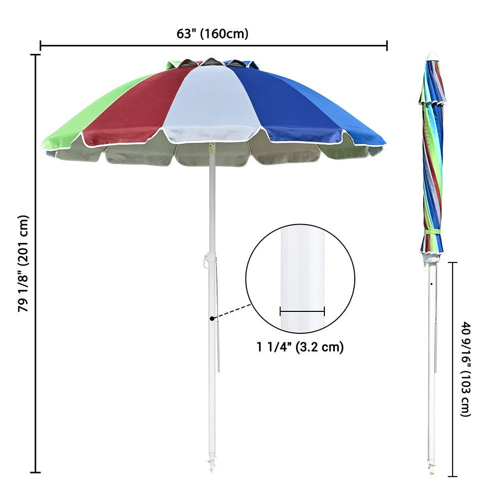 Yescom Rainbow Beach Umbrella Tilt 6 ft 12-rib w/ Anchor