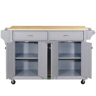 FAMYYT Cambridge Gray Wood Tabletop 60.5 in. Kitchen Island with Adjustable Shelves and Casters XJ-9149GA-L