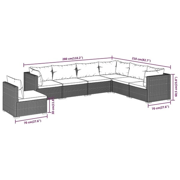 vidaXL Patio Lounge Set with Cushions Poly Rattan Brown