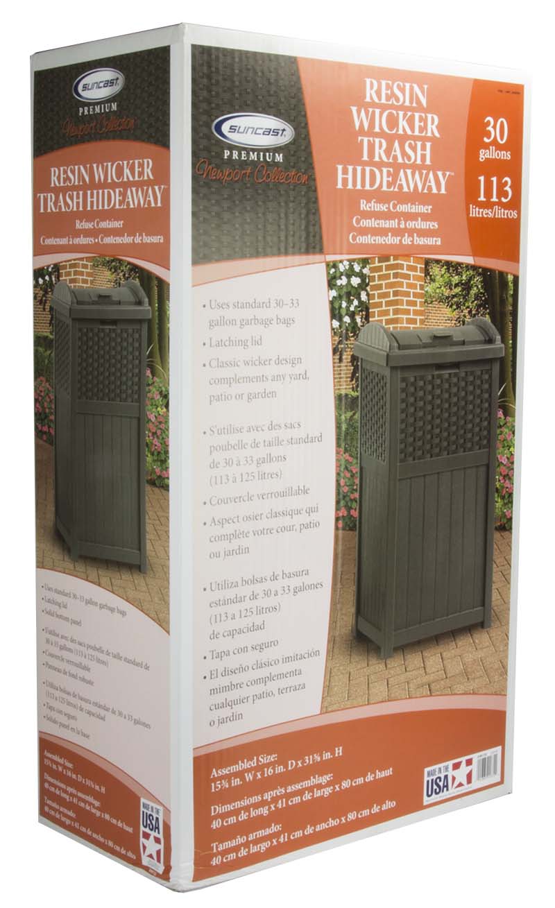 Suncast Trash Hideaway 33 Gallon Resin Wicker Outdoor Garbage Container (8 Pack)