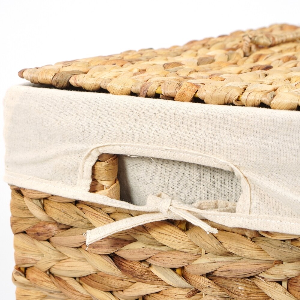 Handmade Rectangular Water Hyacinth Wicker Laundry Hamper with Lid Natural  Small