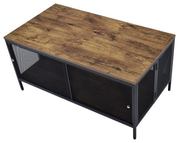 Bowery Hill Contemporary Coffee Table in Antique Oak and Black   Industrial   Coffee Tables   by Homesquare  Houzz