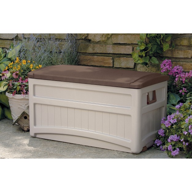 Suncast Resin Deck Box With Wheels 78gal Taupe brown