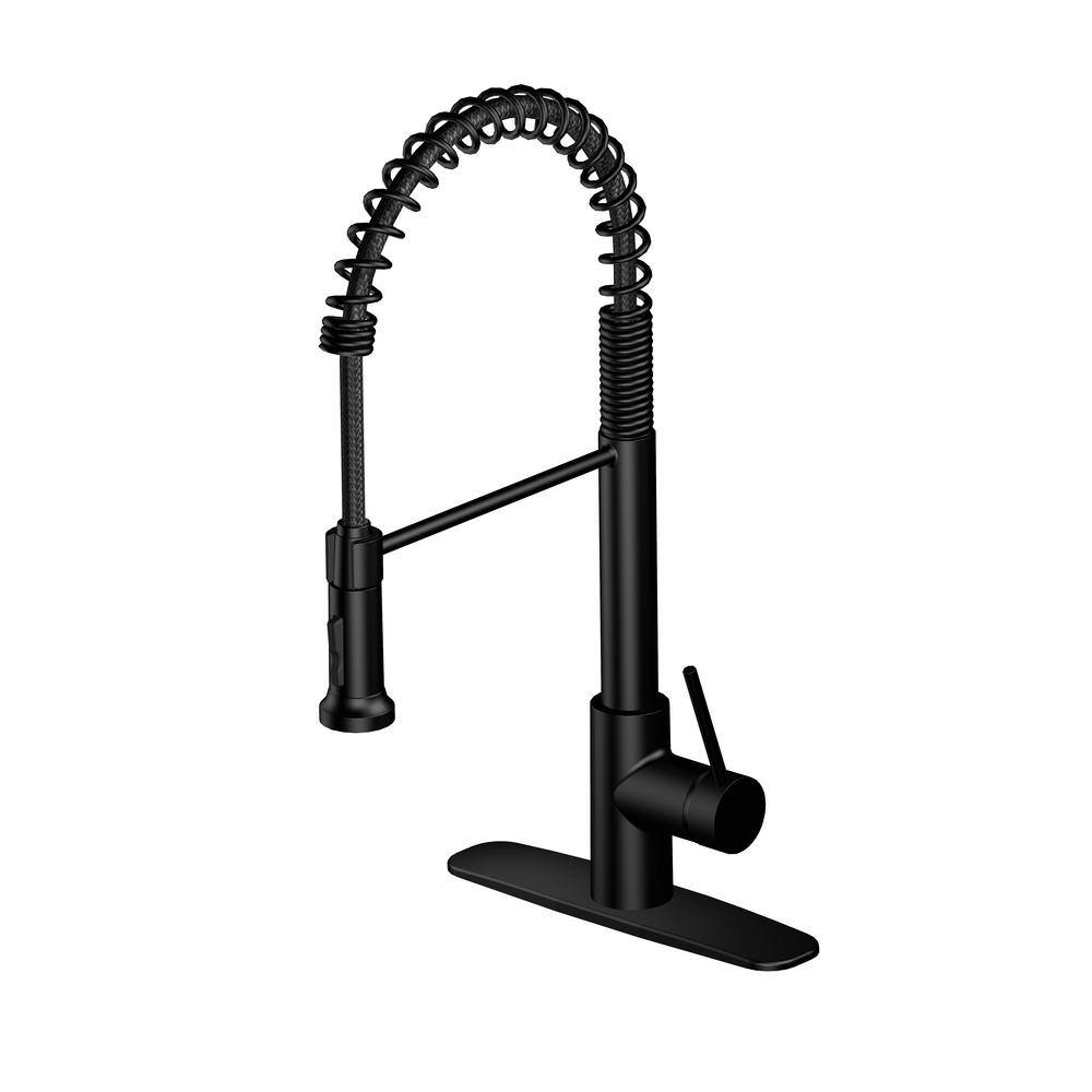 Glacier Bay Lemist Single Handle Coil Spring Neck Pull Down Sprayer Kitchen Faucet in Matte Black HDQFP4AF263BL