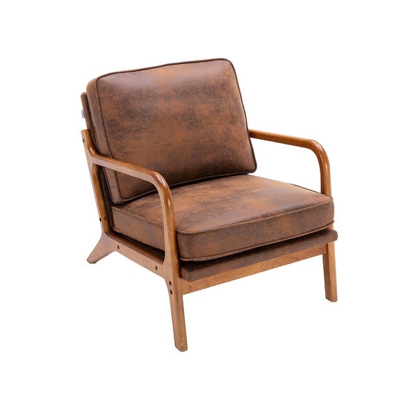 Mid-Century Modern Lounge Armchair Arm Chair with Wood Frame and Vintage Cushions for Living Room， Coffee Microfiber