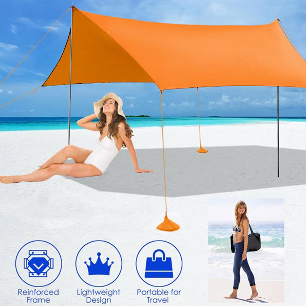 SUGIFT 10x10and#8242; Sunshade Beach Tent Canopy with Sandbags Portable Sun Shelter， Orange