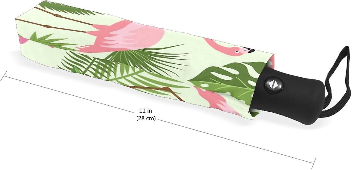 Rain Umbrella Automatic Windproof Foldable Umbrella Flamingo Tropical Flowers