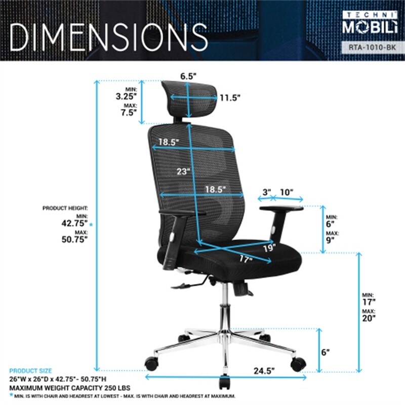 High Back Executive Mesh Office Chair with Arms  Lumbar Support