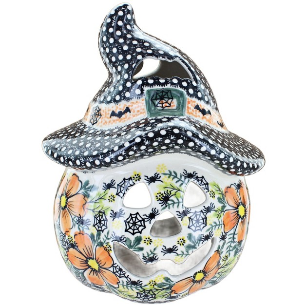 Blue Rose Polish Pottery Small Scarecrow Pumpkin Luminary