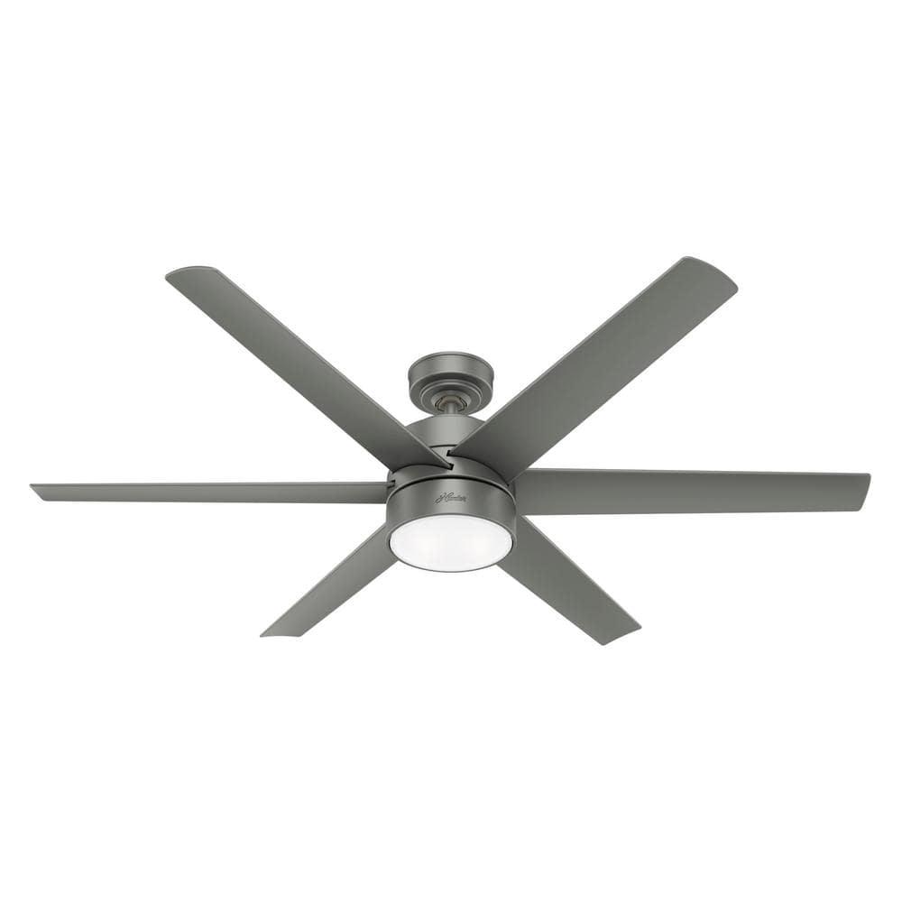 Hunter Solaria 60 in Integrated LED IndoorOutdoor Matte Silver Ceiling Fan with Light Kit and Wall Control